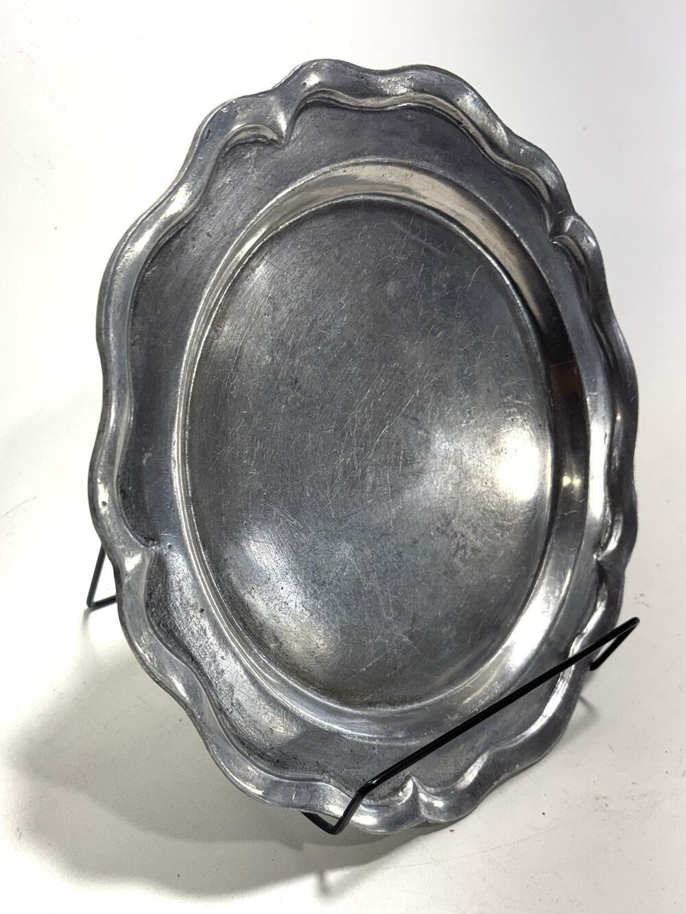 Vintage Larson Freeport PA Pewter Platter 10” Scalloped Tray USA